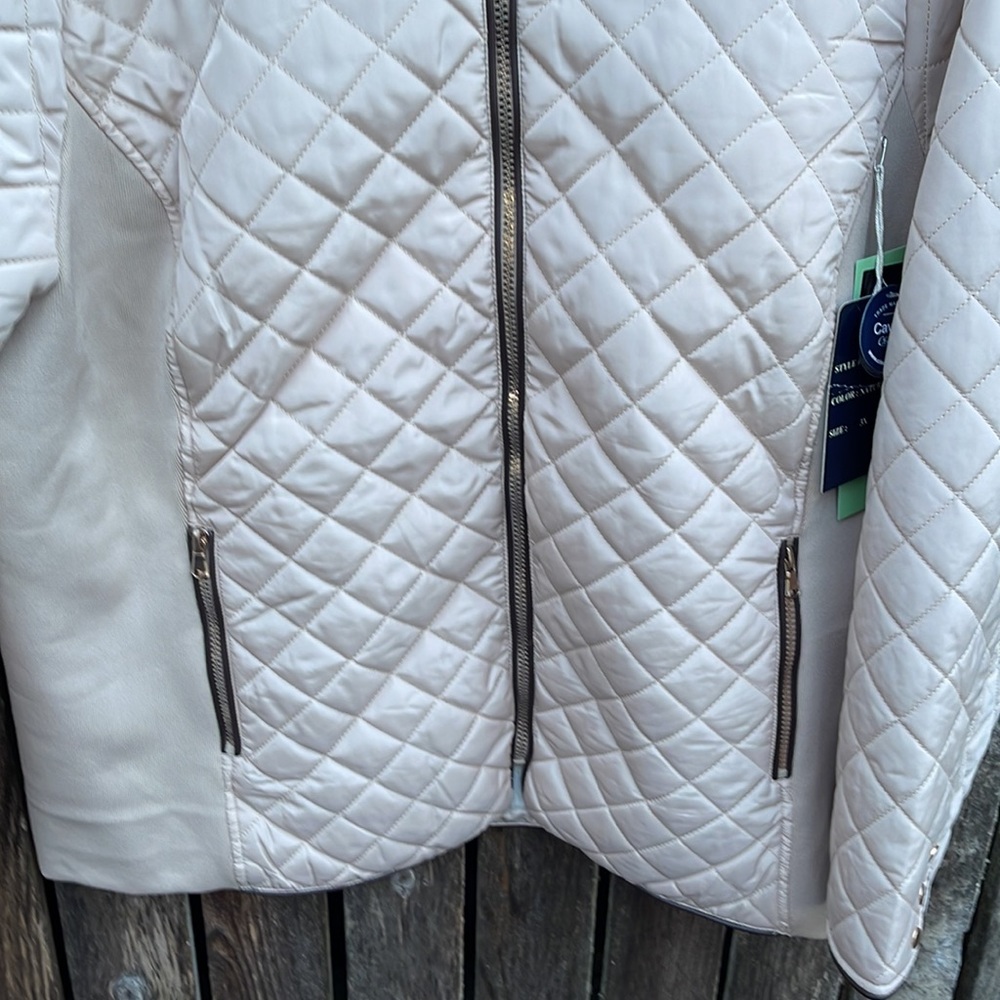 Cavalini 3X Quilted Coat Jacket Zip Up Nwt New Cream Tan Fleece Lined Plus Size - Picture 3 of 8